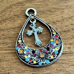 Vintage Colorful Rhinestone Cross Pendant